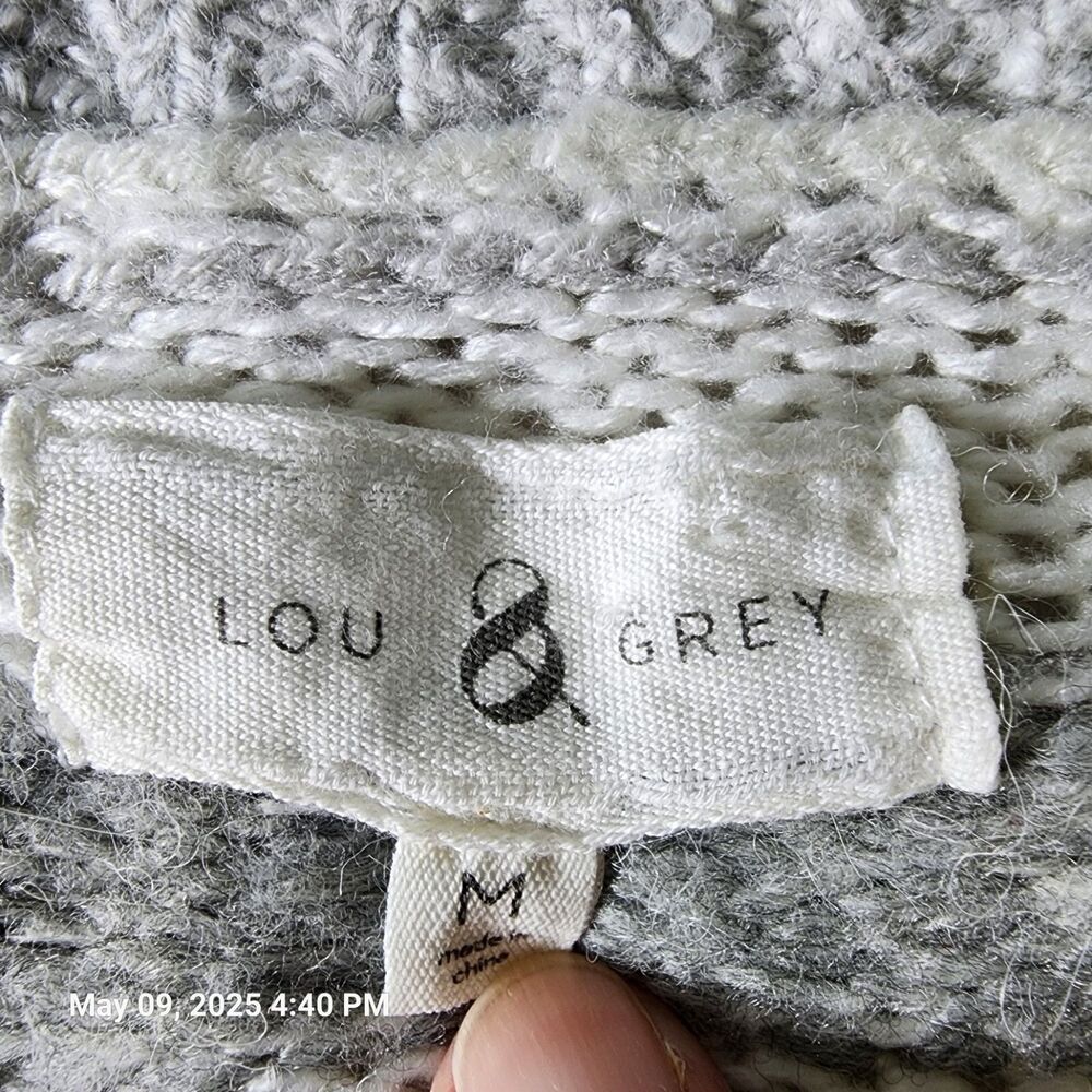 Lou & Grey Women's Medium Gray Striped Sweater Cotton Wool Blend Long Sleeves - Picture 5 of 9
